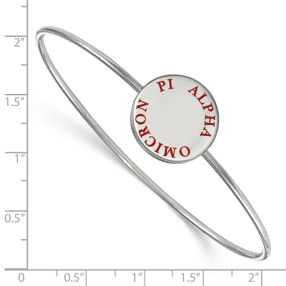 Sterling S. Rhodium Plated Logoart Alpha Omicron Pi Enameled Slip-On Bangle