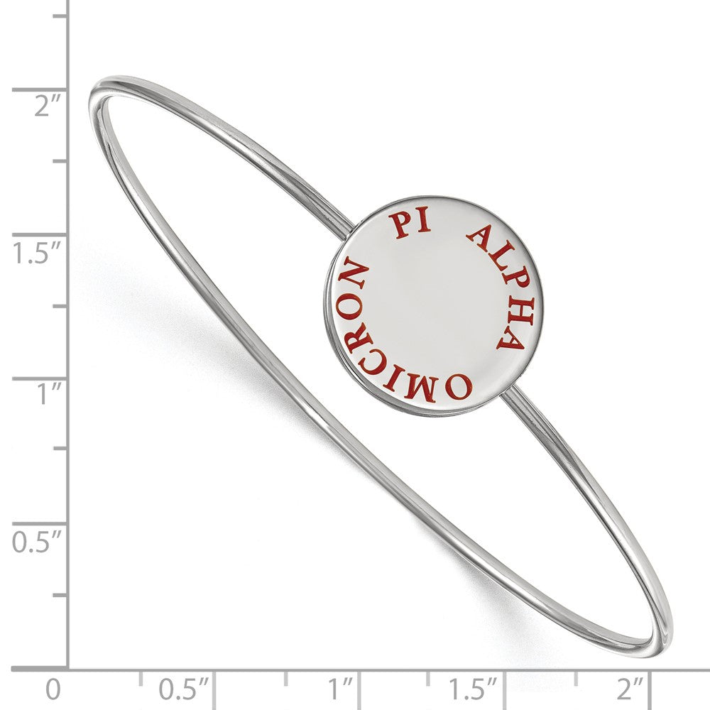 Sterling S. Rhodium Plated Logoart Alpha Omicron Pi Enameled Slip-On Bangle