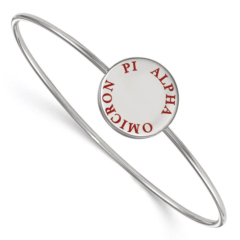 Sterling S. Rhodium Plated Logoart Alpha Omicron Pi Enameled Slip-On Bangle