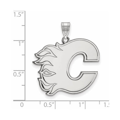 Sterling Silver Rhodium Plated Nhl Logoart Calgary Flames Letter C Extra Large Pendant
