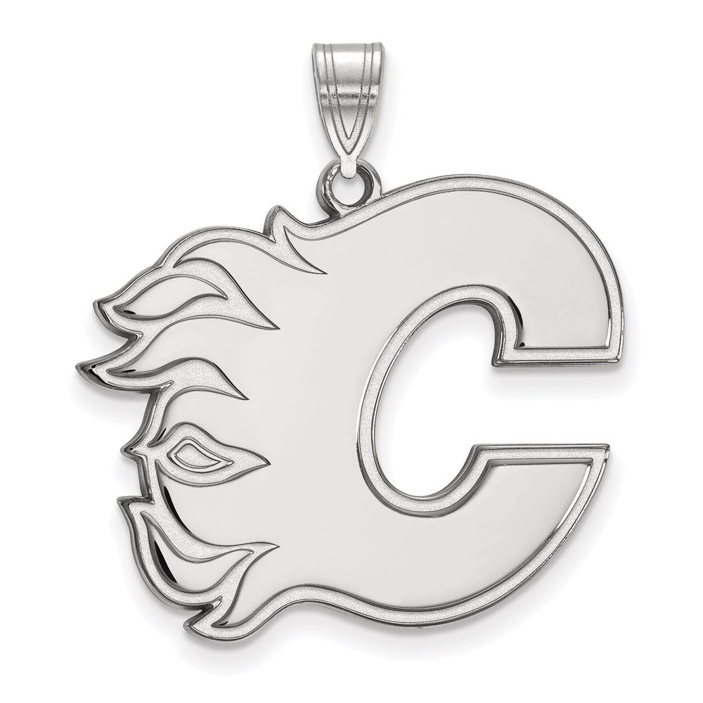 Sterling Silver Rhodium Plated Nhl Logoart Calgary Flames Letter C Extra Large Pendant