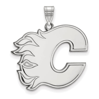 Sterling Silver Rhodium Plated Nhl Logoart Calgary Flames Letter C Extra Large Pendant