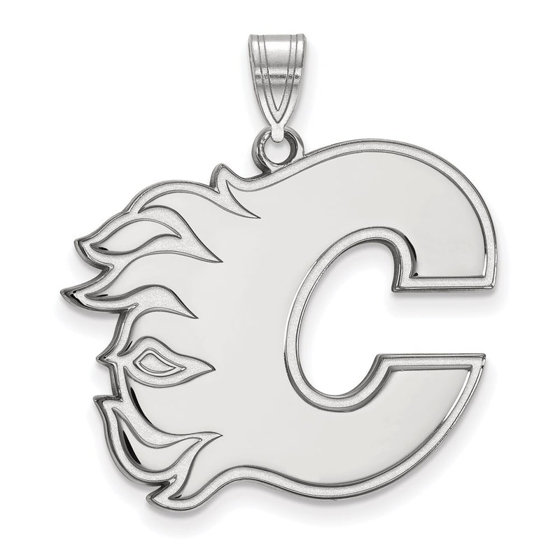 Sterling Silver Rhodium Plated Nhl Logoart Calgary Flames Letter C Extra Large Pendant