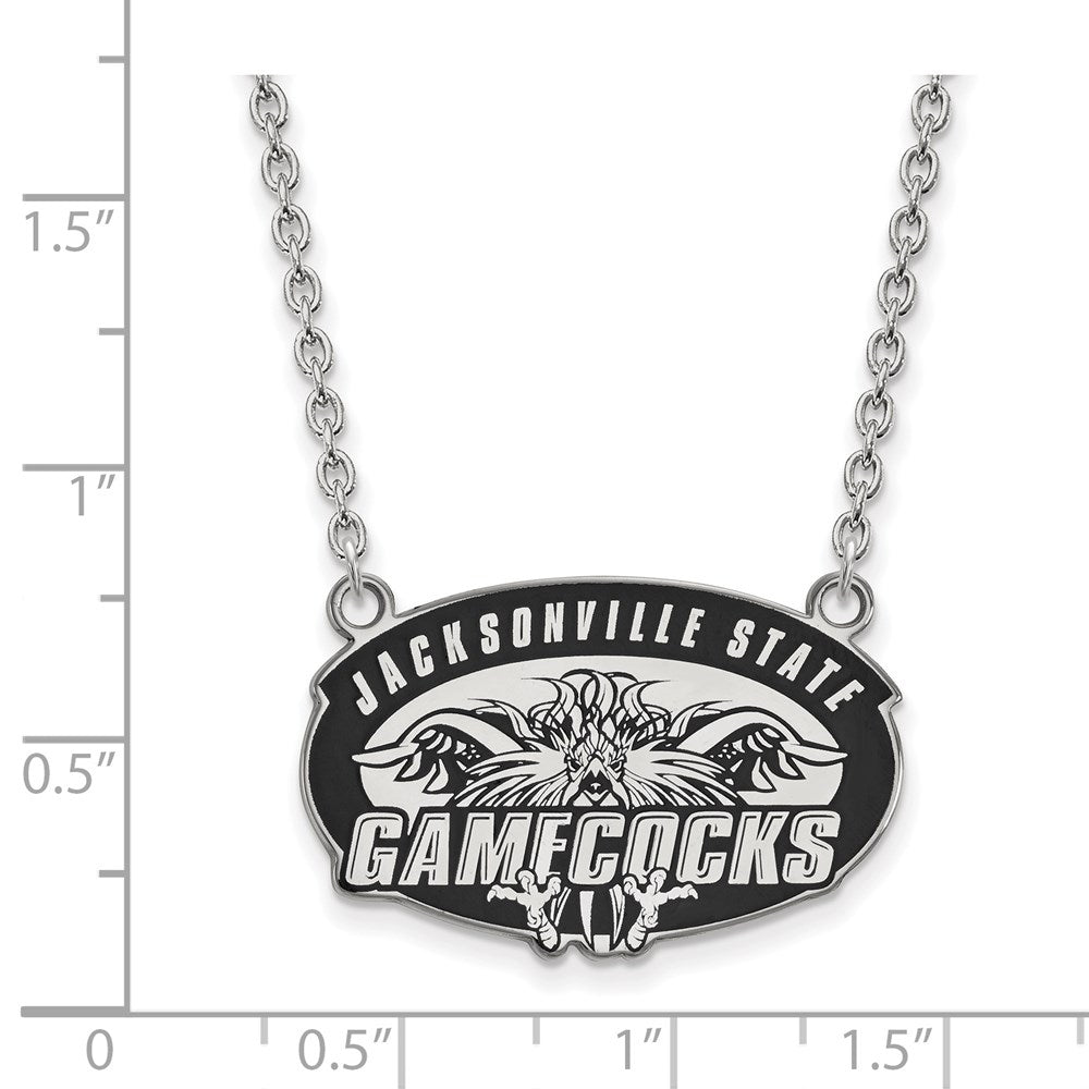 Sterling Silver Rhodium Plated Logoart Jacksonville State U. Large Enameled Pendant 18 Inch Necklace