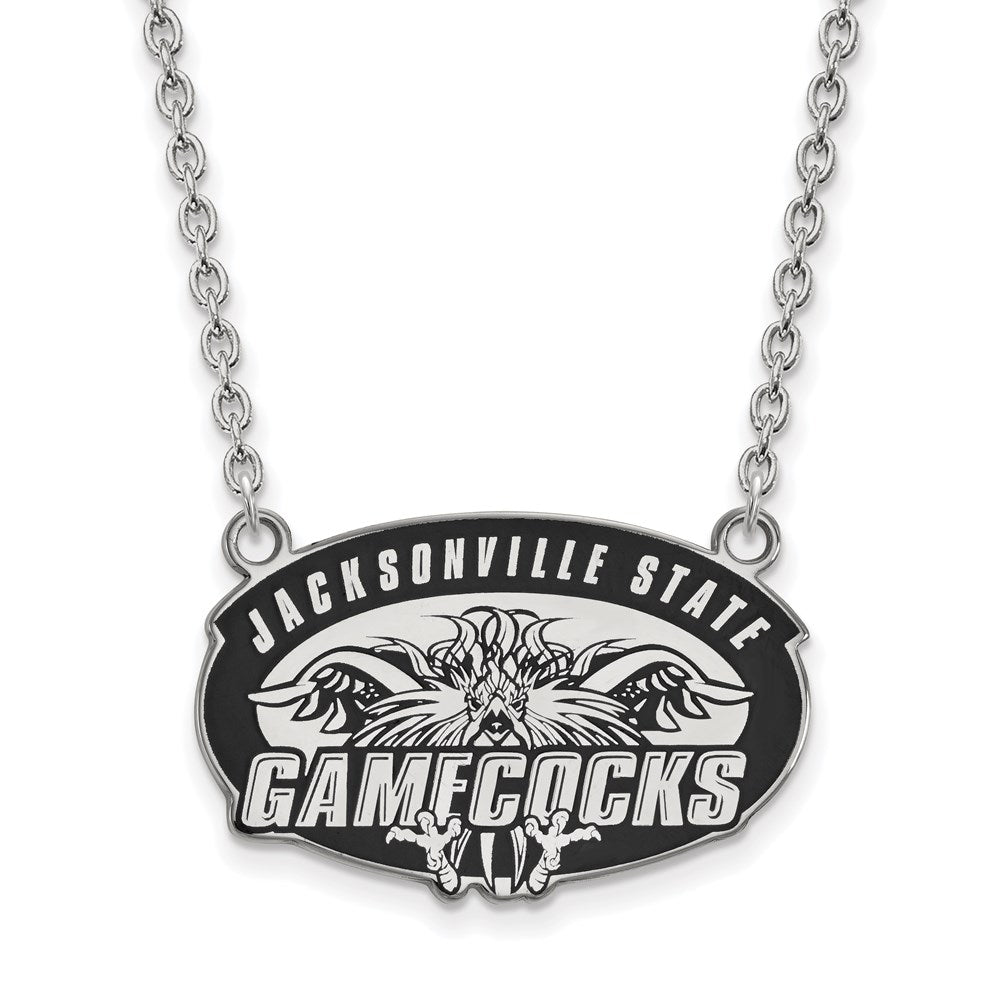 Sterling Silver Rhodium Plated Logoart Jacksonville State U. Large Enameled Pendant 18 Inch Necklace
