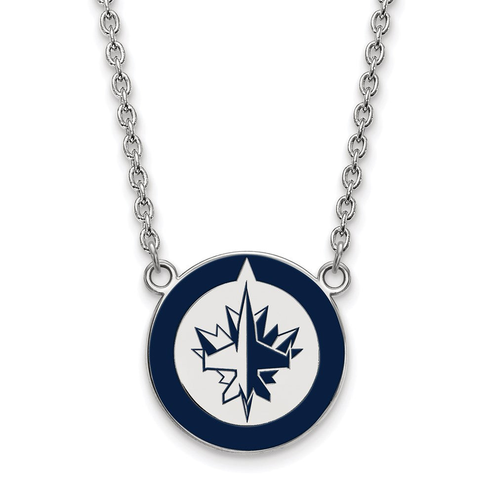 Sterling Silver Rhodium Plated Nhl Logoart Winnipeg Jets Large Enameled Pendant 18 Inch Necklace