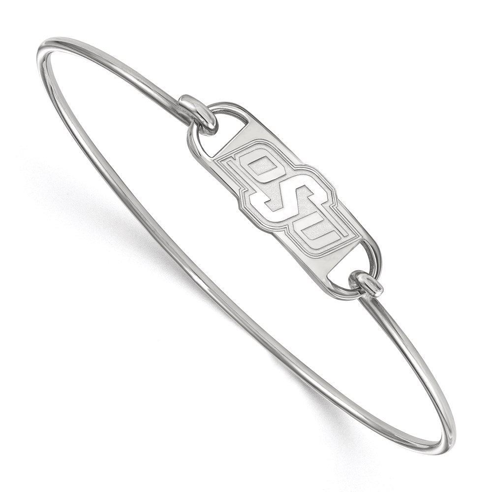 Sterling Silver Rhodium Plated Logoart Oklahoma State University O S U Small Center 7 Inch Wire Bangle
