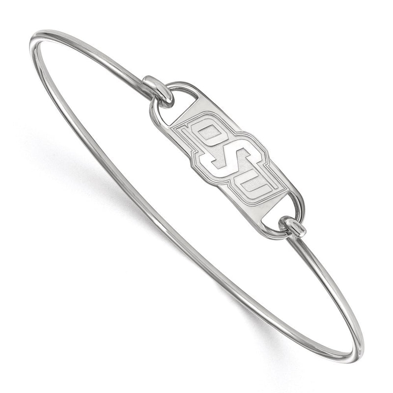 Sterling Silver Rhodium Plated Logoart Oklahoma State University O S U Small Center 7 Inch Wire Bangle