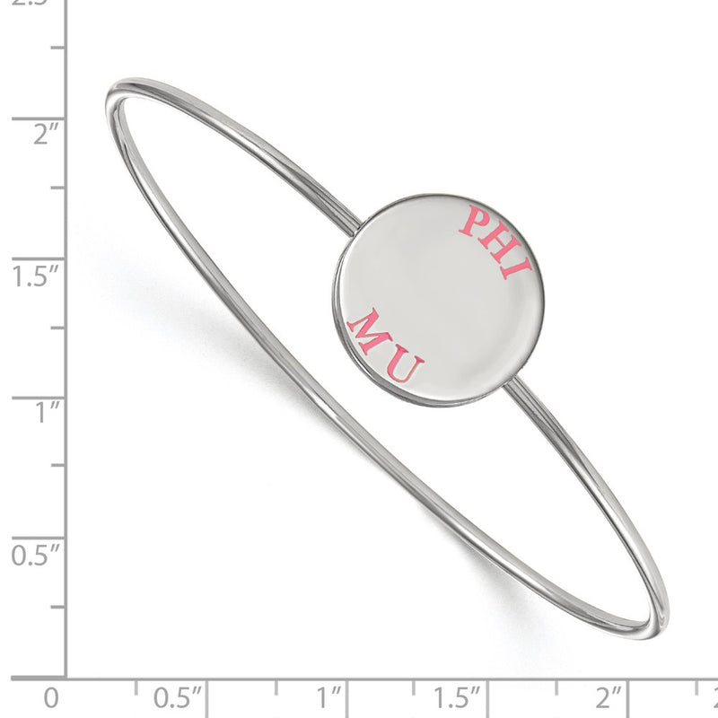 Sterling Silver Rh Plated Logoart Phi Mu Enameled Slip On Bangle