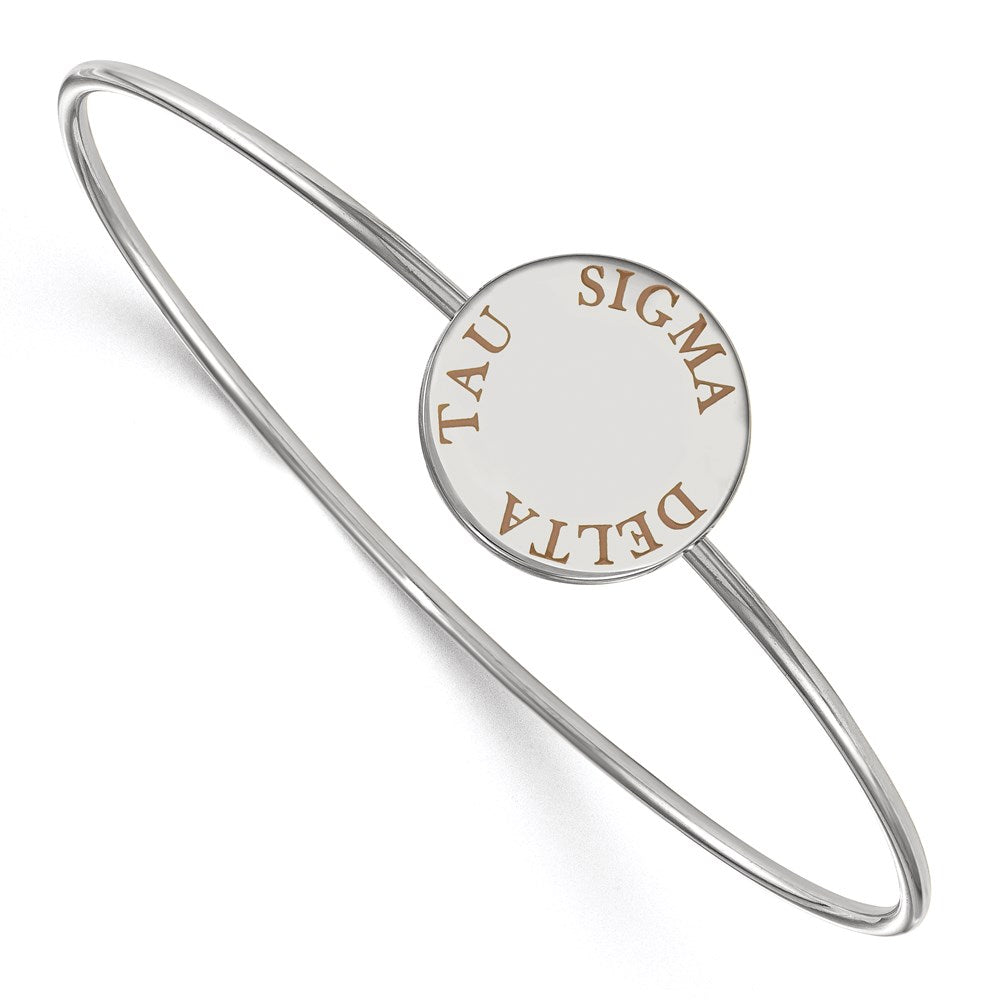 Sterling Silver Rh Plated Logoart Sigma Delta Tau Enameled Slip On Bangle Bracelet