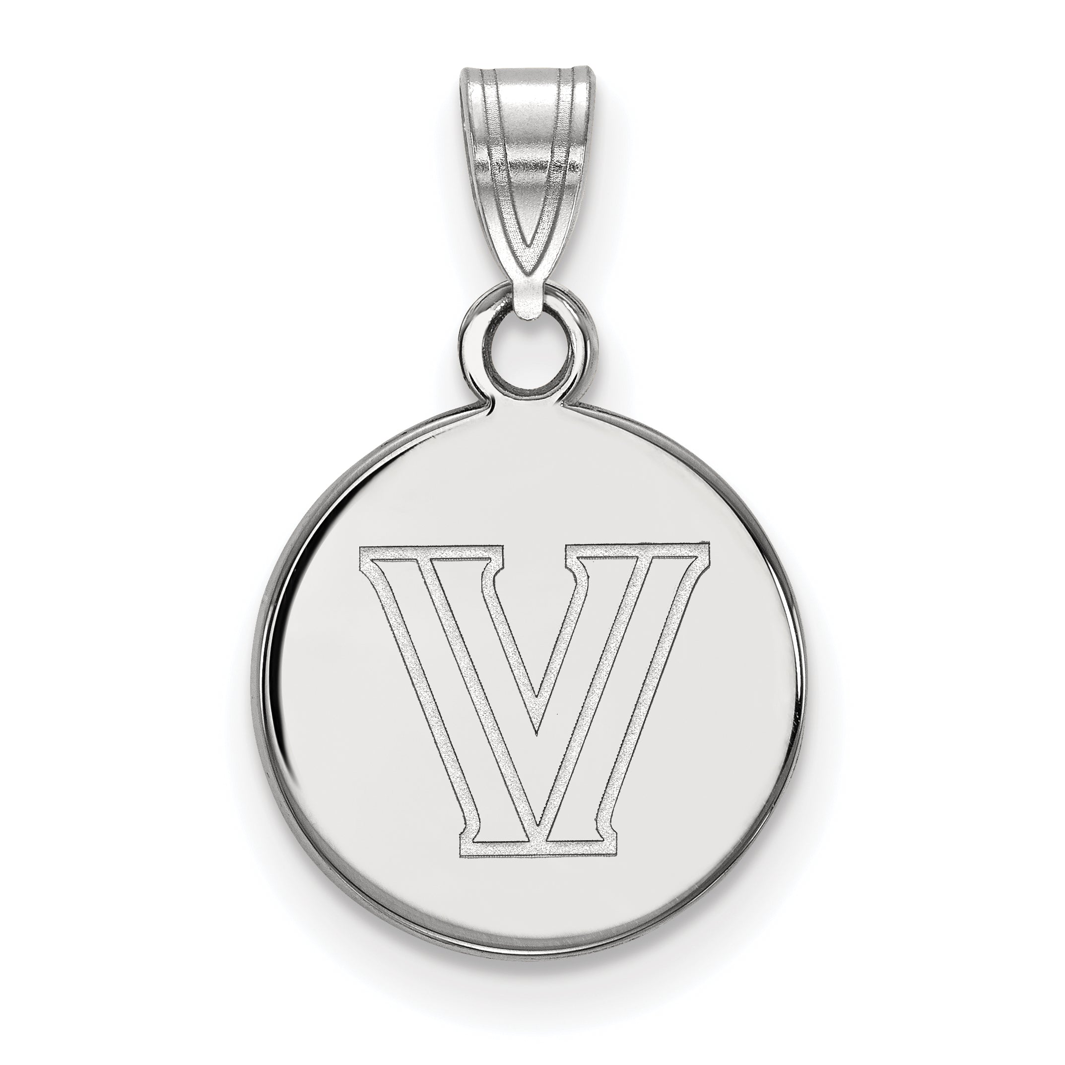 10K White Gold Logoart Villanova University Letter V Small Disc Pendant