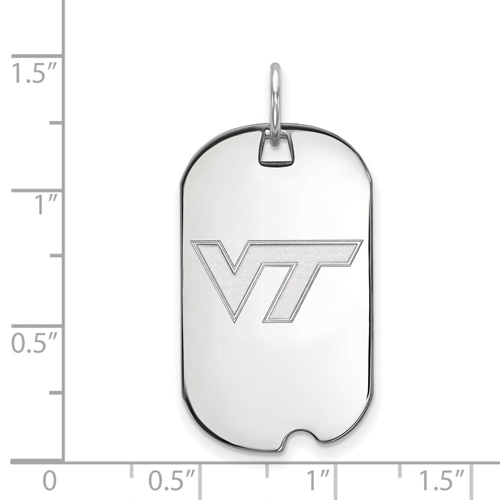 Sterling Silver Rhodium Plated Logoart Virginia Tech V T Small Dog Tag Pendant