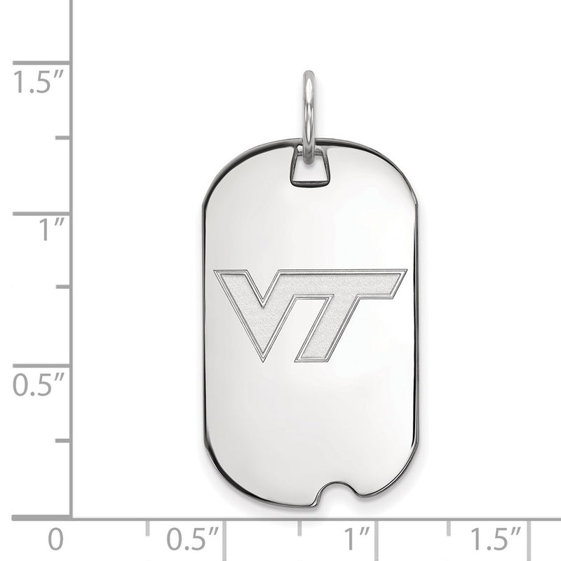 Sterling Silver Rhodium Plated Logoart Virginia Tech V T Small Dog Tag Pendant