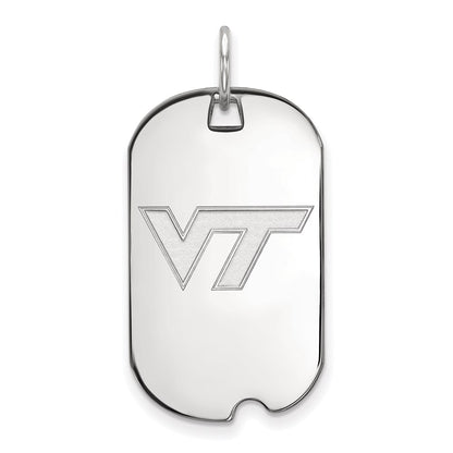 Sterling Silver Rhodium Plated Logoart Virginia Tech V T Small Dog Tag Pendant