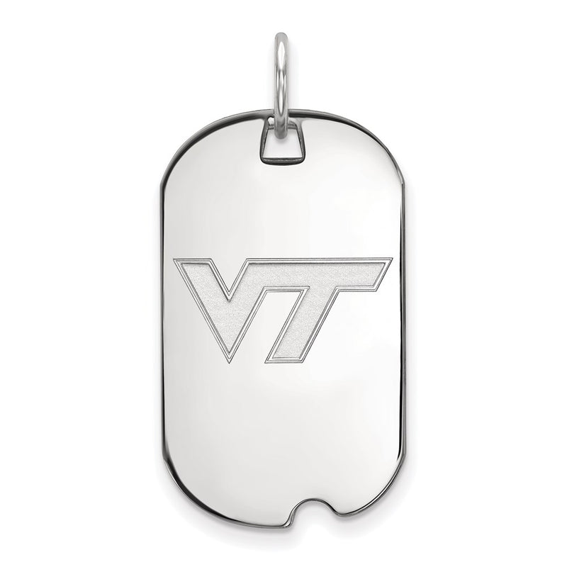 Sterling Silver Rhodium Plated Logoart Virginia Tech V T Small Dog Tag Pendant