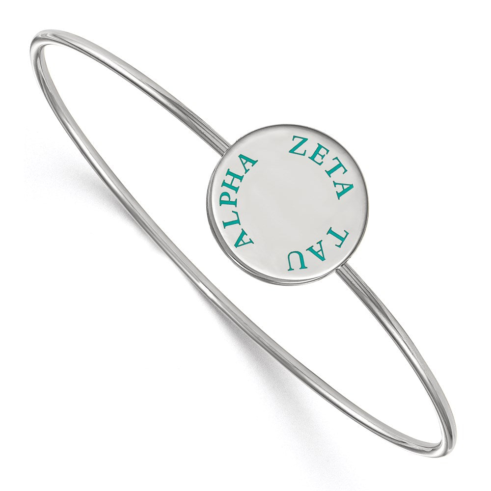 Sterling Silver Rh Plated Logoart Zeta Tau Alpha Enameled Slip On Bangle Bracelet