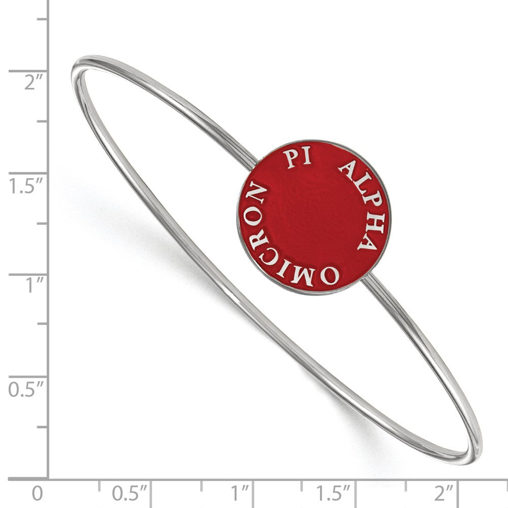 Sterling S. Rhodium Plated Logoart Alpha Omicron Pi Enameled Slip-On Bangle