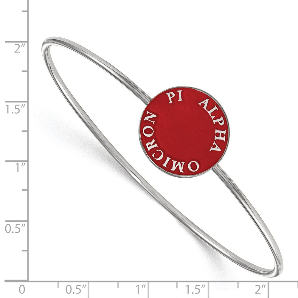 Sterling S. Rhodium Plated Logoart Alpha Omicron Pi Enameled Slip-On Bangle