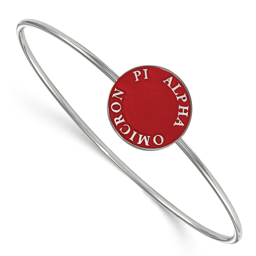 Sterling S. Rhodium Plated Logoart Alpha Omicron Pi Enameled Slip-On Bangle