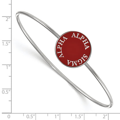 Sterling Silver S. Rh Plated Logoart Alpha Sigma Enameled Slip On Bangle