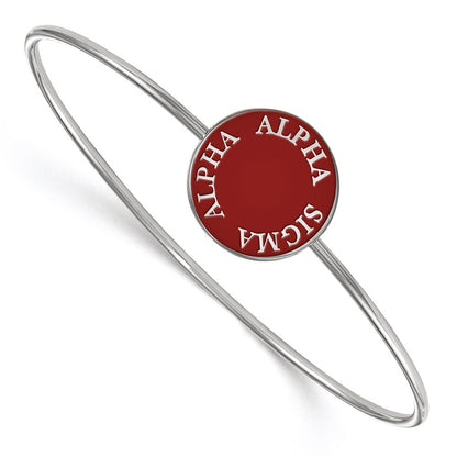 Sterling Silver S. Rh Plated Logoart Alpha Sigma Enameled Slip On Bangle