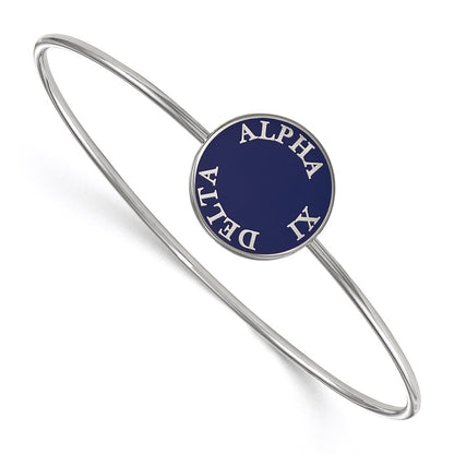 Sterling Silver Rh Plated Logoart Alpha Xi Delta Enameled Slip On Bangle Bracelet
