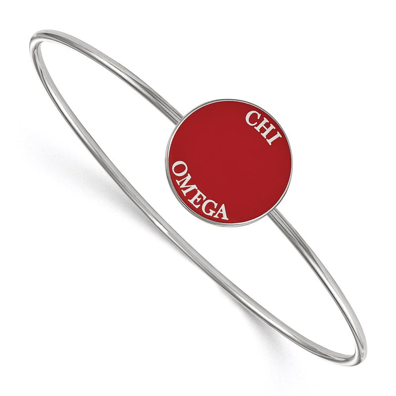 Sterling Silver Rh Plated Logoart Chi Omega Enameled Slip On Bangle