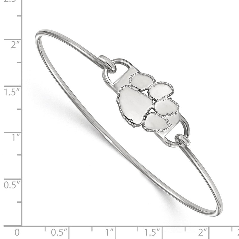 Sterling Silver Rhodium Plated Logoart Clemson University Tiger Paw Small Center 7 Inch Wire Bangle