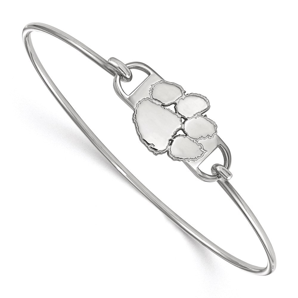 Sterling Silver Rhodium Plated Logoart Clemson University Tiger Paw Small Center 7 Inch Wire Bangle