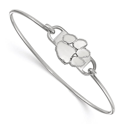 Sterling Silver Rhodium Plated Logoart Clemson University Tiger Paw Small Center 7 Inch Wire Bangle