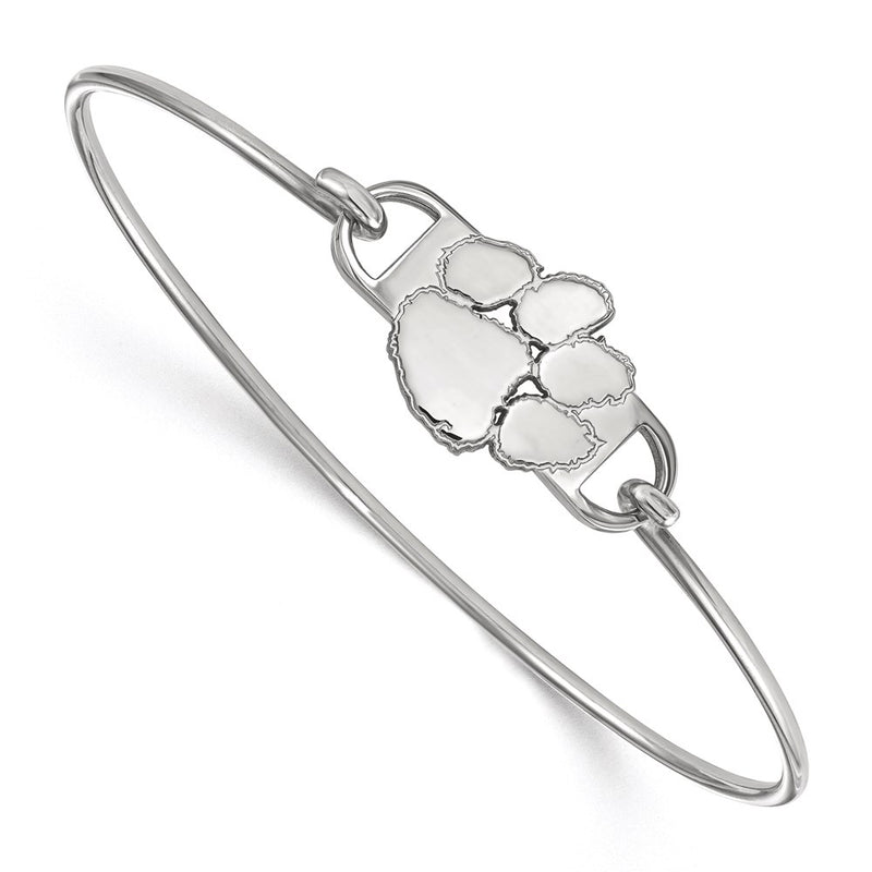 Sterling Silver Rhodium Plated Logoart Clemson University Tiger Paw Small Center 7 Inch Wire Bangle