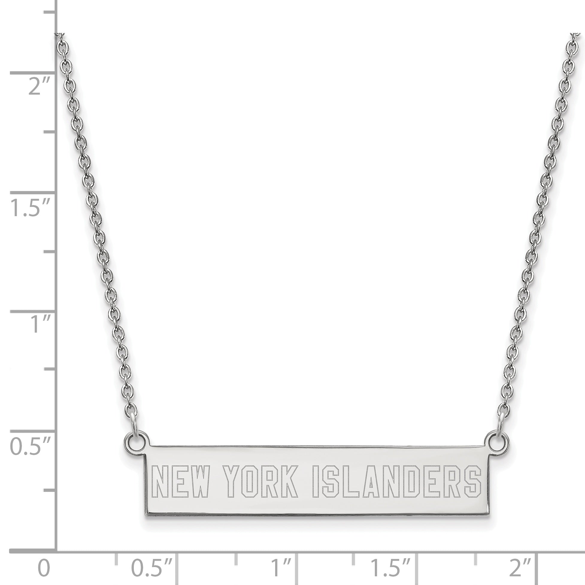 Sterling Silver Rhodium Plated Nhl Logoart New York Islanders Small Bar 18 Inch Necklace