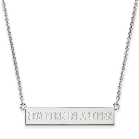Sterling Silver Rhodium Plated Nhl Logoart New York Islanders Small Bar 18 Inch Necklace