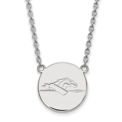 Sterling Silver Rhodium Plated Logoart Longwood University Horse Large Disc Pendant 18 Inch Necklace