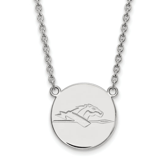 Sterling Silver Rhodium Plated Logoart Longwood University Horse Large Disc Pendant 18 Inch Necklace