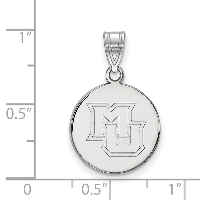 Sterling Silver Rhodium Plated Logoart Marquette University M U Medium Disc Pendant