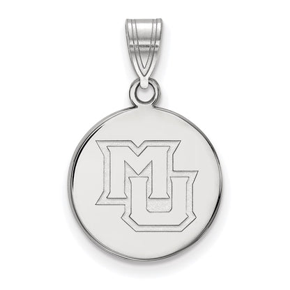 Sterling Silver Rhodium Plated Logoart Marquette University M U Medium Disc Pendant