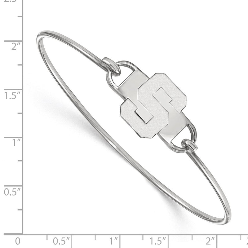 Sterling Silver Rhodium Plated Logoart Michigan State University Letter S Small Center 7 Inch Wire Bangle