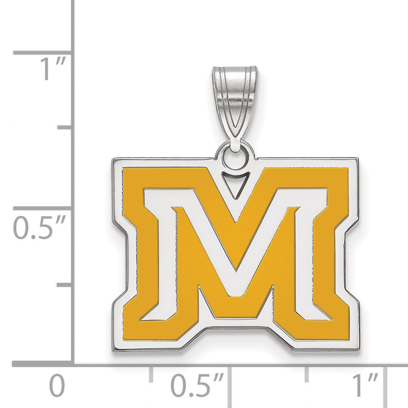 Sterling Silver Rhodium Plated Logoart Montana State University Letter M Medium Enameled Pendant