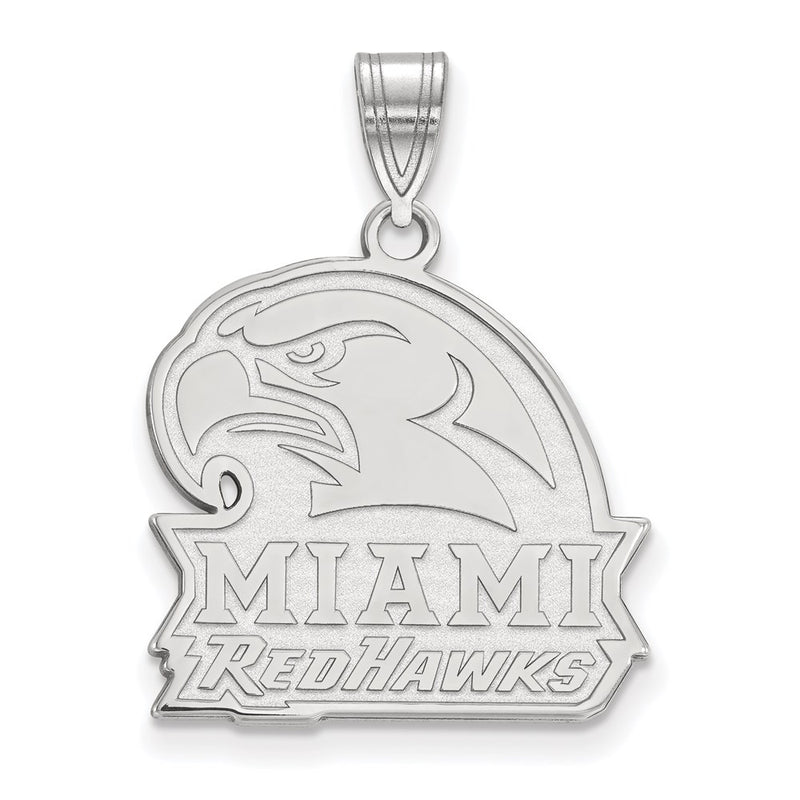 Sterling Silver Rhodium Plated Logoart Miami University Ohio Redhawks Large Pendant