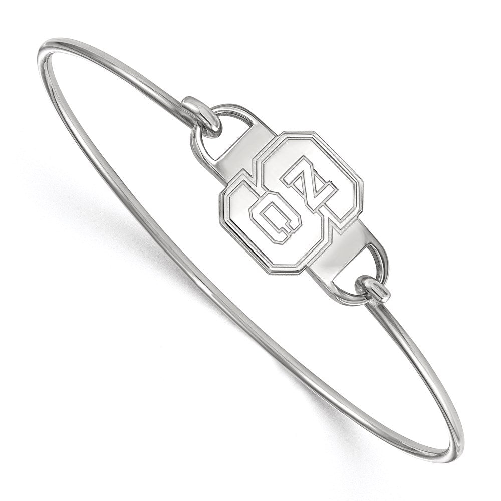 Sterling Silver Rhodium Plated Logoart North Carolina State University N C S Small Center 7 Inch Wire Bangle