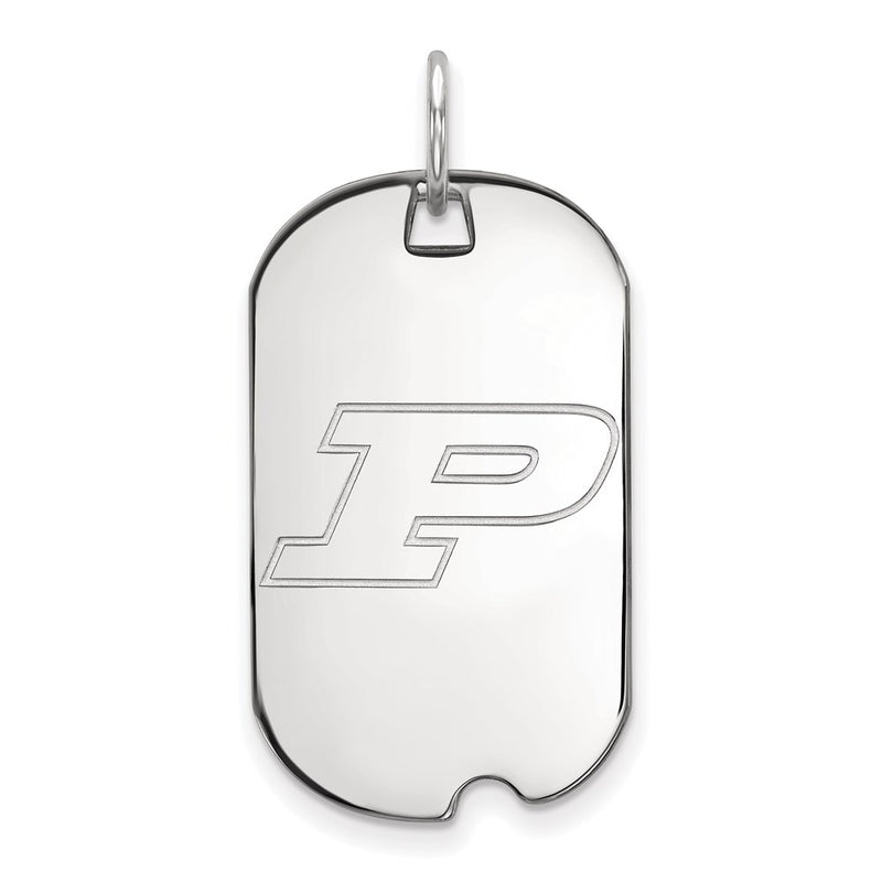 14K White Gold Logoart Purdue University Letter P Small Dog Tag Pendant