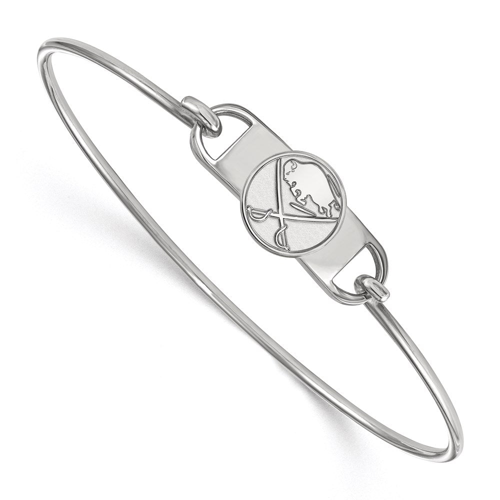 Sterling Silver Rhodium Plated Nhl Logoart Buffalo Sabres Small Center 7 Inch Wire Bangle