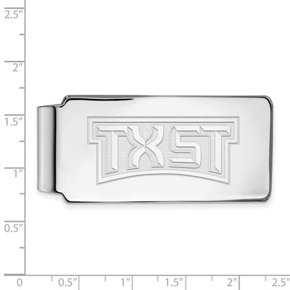 Sterling Silver Rhod-Pltd Logoart Texas State University Money Clip