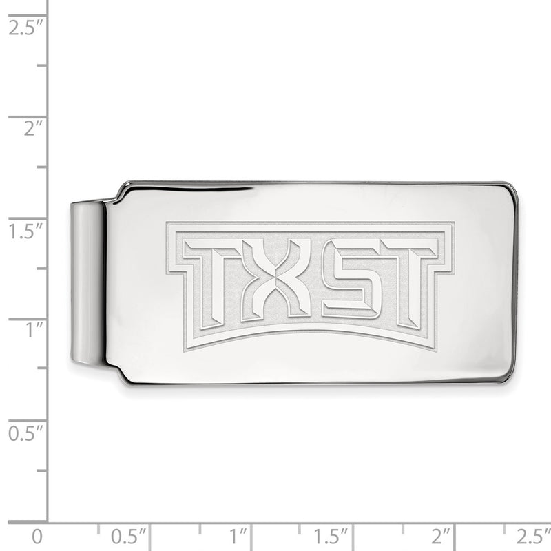 Sterling Silver Rhod-Pltd Logoart Texas State University Money Clip