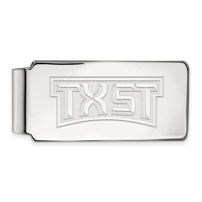 Sterling Silver Rhod-Pltd Logoart Texas State University Money Clip