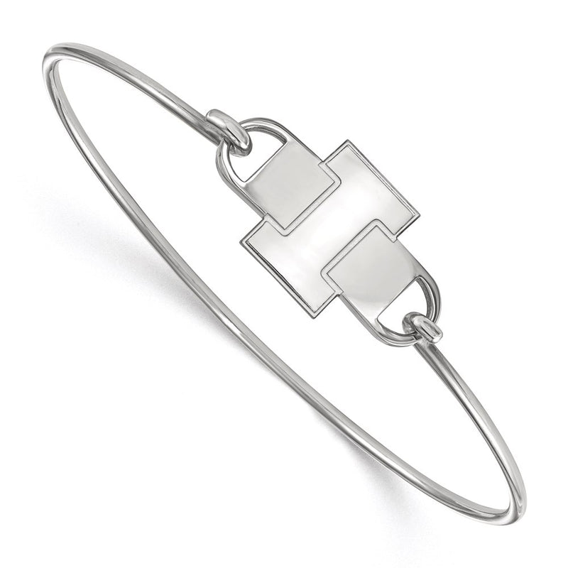 Sterling Silver Rhodium Plated Logoart University Of Illinois Letter I Small Center 7 Inch Wire Bangle