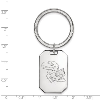 Sterling Silver Rhod-Pltd Logoart University of Kansas Key Ring