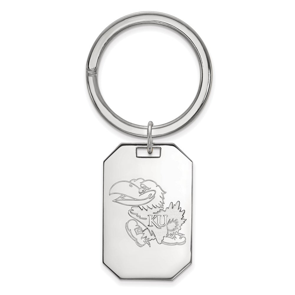 Sterling Silver Rhod-Pltd Logoart University of Kansas Key Ring