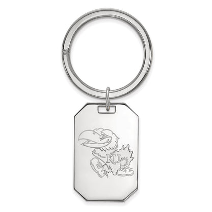 Sterling Silver Rhod-Pltd Logoart University of Kansas Key Ring
